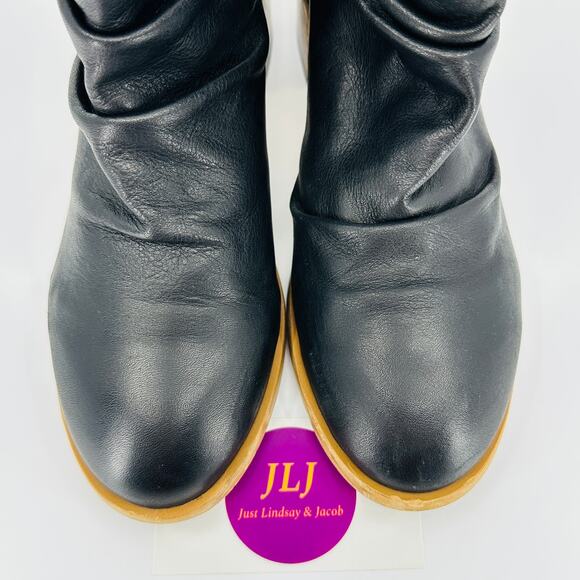 Anthropologie Women's Maia Black Leather Slouch Pull On Ankle Booties Size 37 - Picture 4 of 11